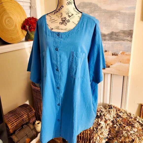 Vintage Woman Within Blue Relaxed Fit Short Sleeve Blouse Sz 4x - Picture 6 of 8